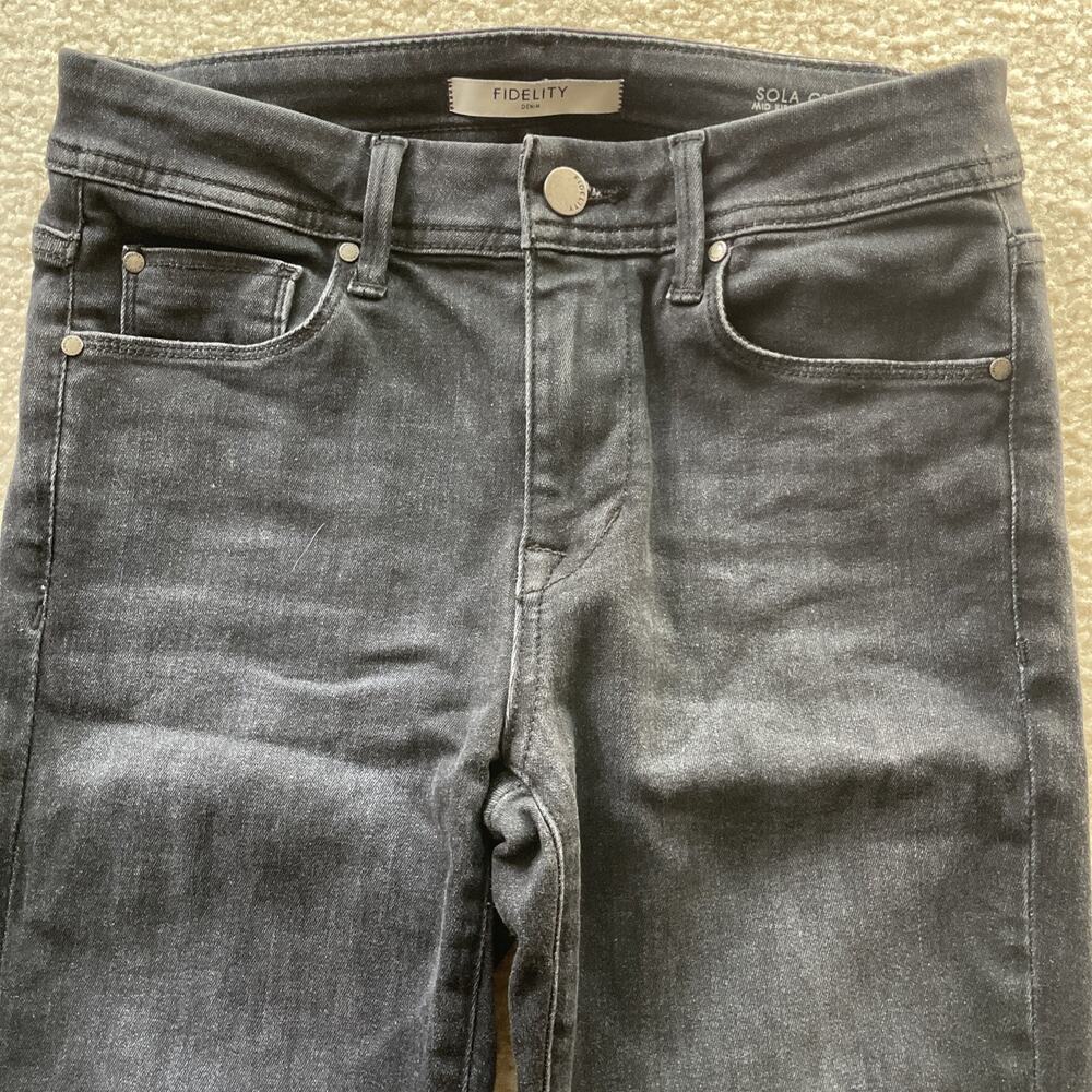 Fidelity Denim Sola Mid Rise‎ Ankle Crop Black Jeans Silver Womens 26